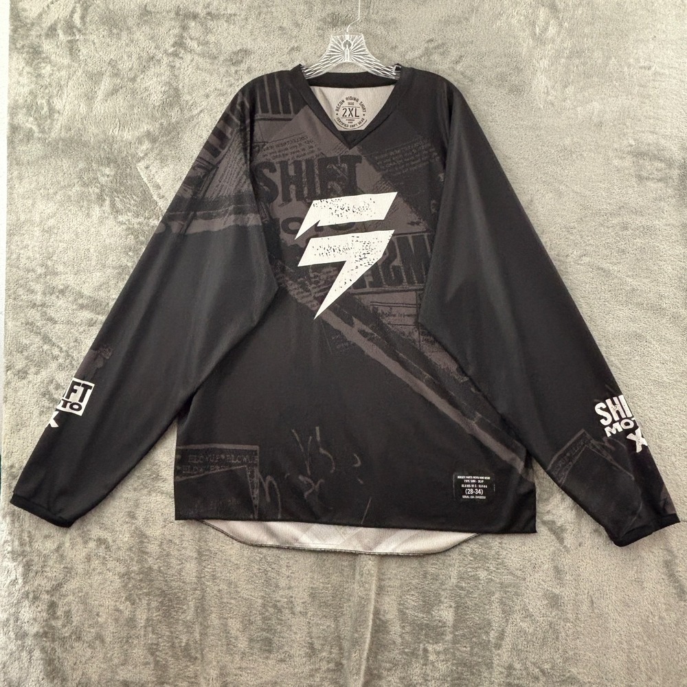 Shift Moto X Motocross Recon Riding Shirt Mens 2XL Long Sleeve Black Newspaper‎